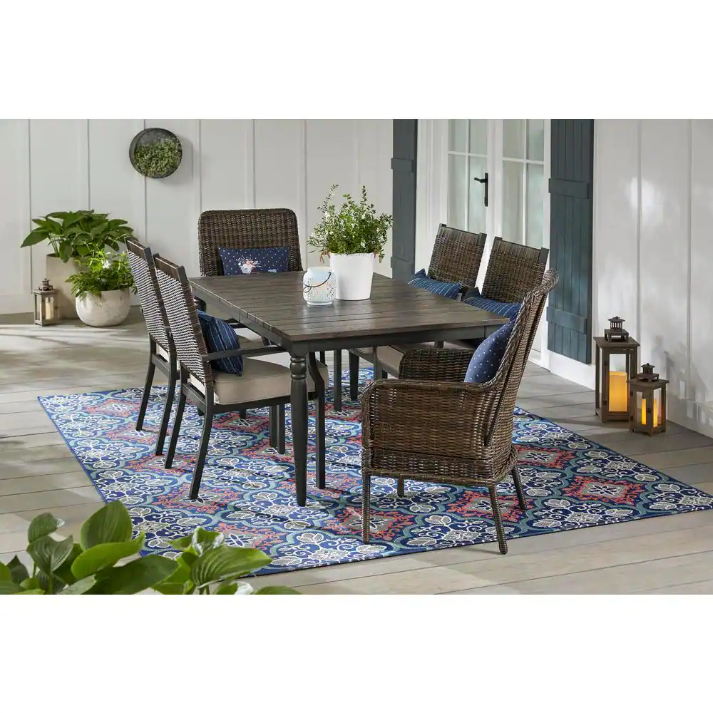 Hampton Bay Jasper Ridge Galvanized Steel Wicker Back Stationary Outdoor Patio Dining Chair (2-Pack)