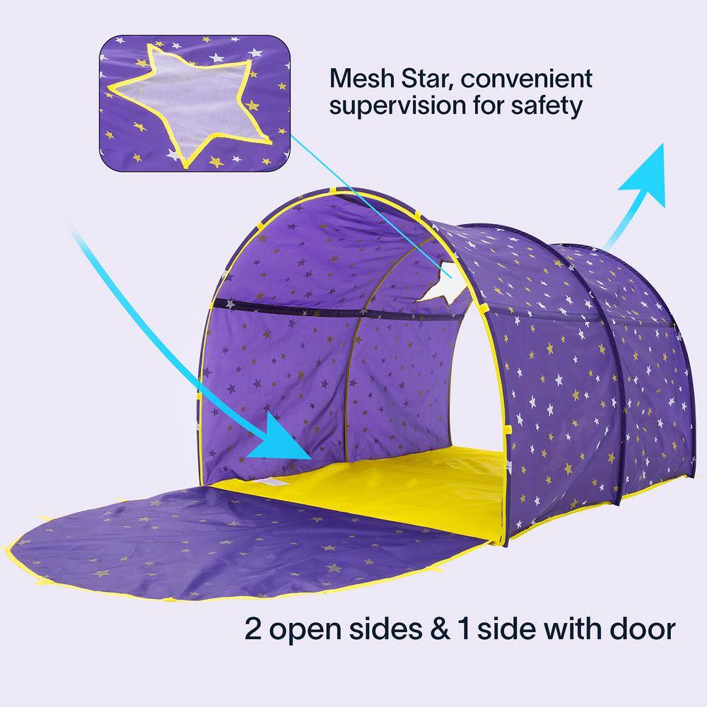 Alvantor Indoor Pop Up Portable Frame Polyester Starlight Bed Canopy Kids Play Tent Twin Curtains Glow in The Dark Stars Purple 2004