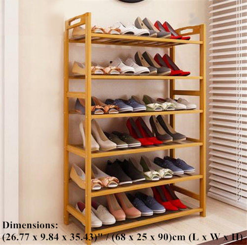 Zimtown 6 Tiers Natural Bamboo Wood Shoe Shelf Shoe Rack Shoe  Storage Organizer Shelving for Entryway Kitchen Home