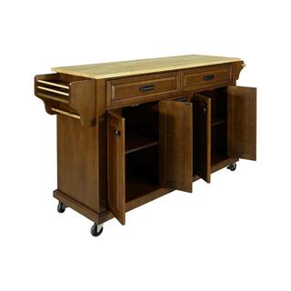 Mahogany Wood 60.50 in. Kitchen Island with Drawers and doors LN20232959