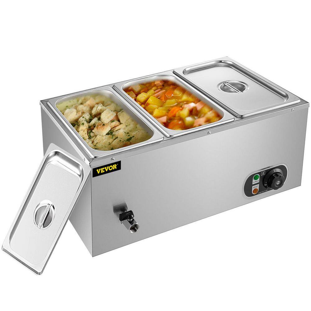 VEVOR 3-Pan Commercial Food Warmer 1200-Watt Electric Steam Table 6 in. Deep Professional Stainless Steel Buffet 16 Qt. BWTCXTC3C00000001V1