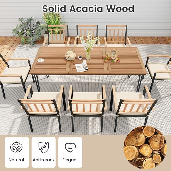 Gymax 9 PCS Patio Dining Set w/ Rectangular Acacia Wood Dining Table 8