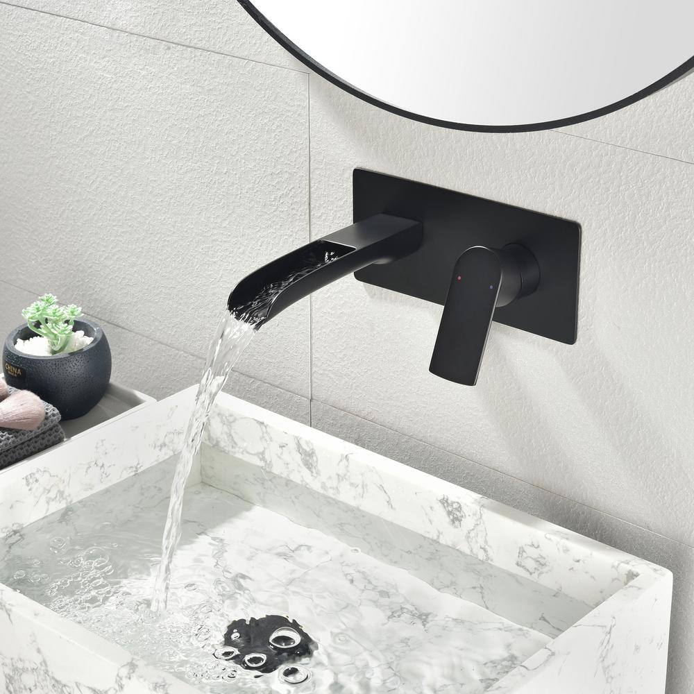 Tomfaucet Modern Single-Handle Wall Mounted Bathroom Faucet with Deckplate in Matte Black TFJ0001MB