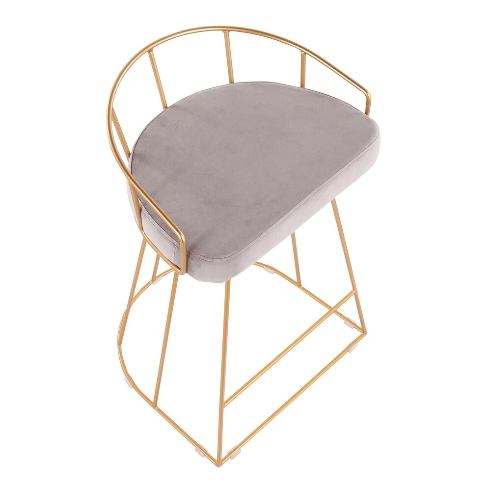 Canary Contemporary Counter Stool in Gold and Velvet (Set of 2)