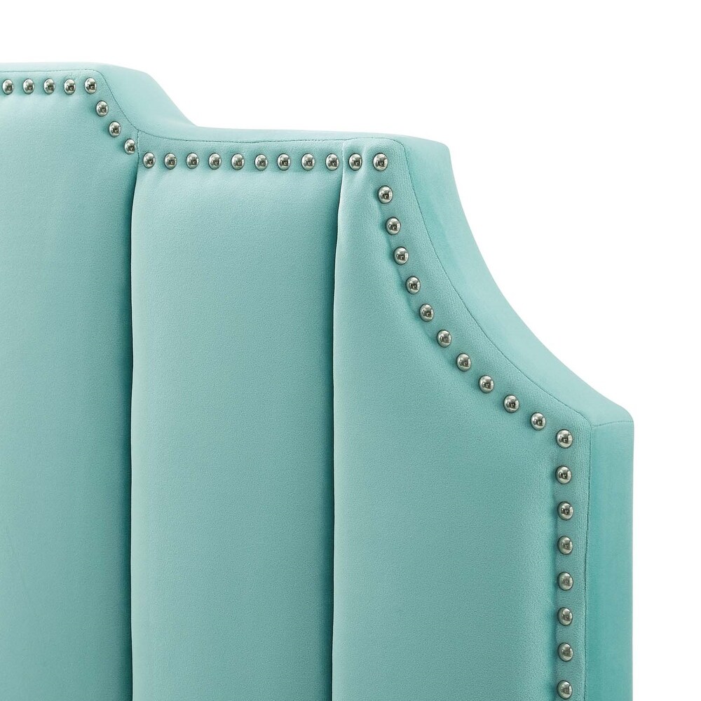 Littleton Channel Tufted Light Green Velvet Upholstered Twin Size Headboard with Nailhead Trim