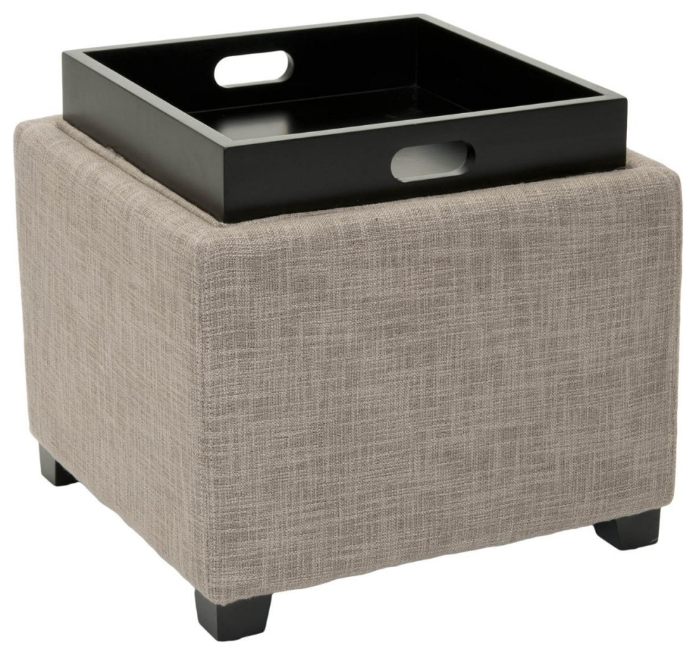 Sara Single Tray Otttoman Stone/ Black   Transitional   Footstools And Ottomans   by Peachtree Fine Furniture  Houzz