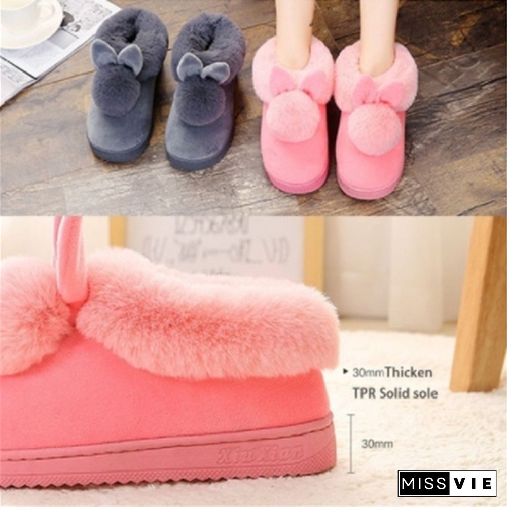 Fashion Women's Winter Cute Rabbit Warm Non-Slip Cotton Slippers Winter Shoes Indoor Outdoor