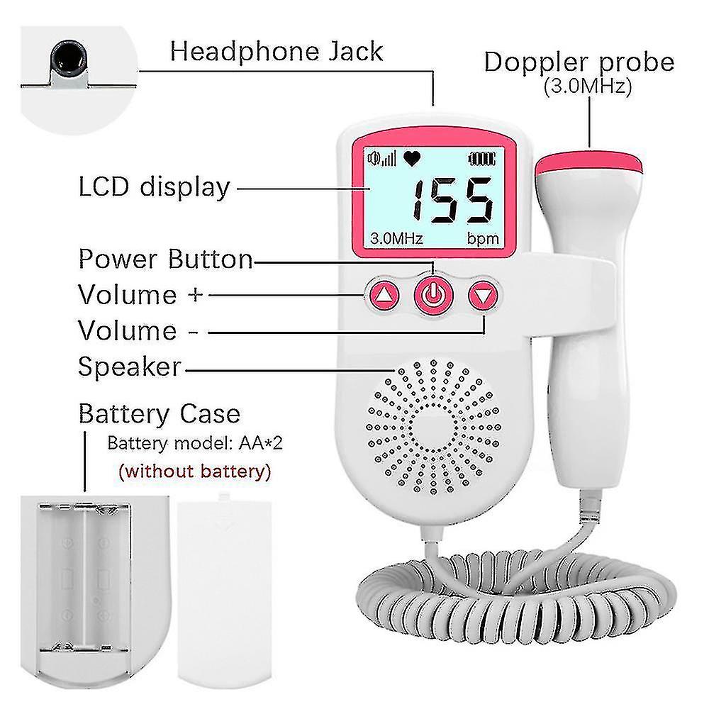 3.0mhz Doppler Fetal Heart Rate Heartbeat Monitor Battery Powered Detector