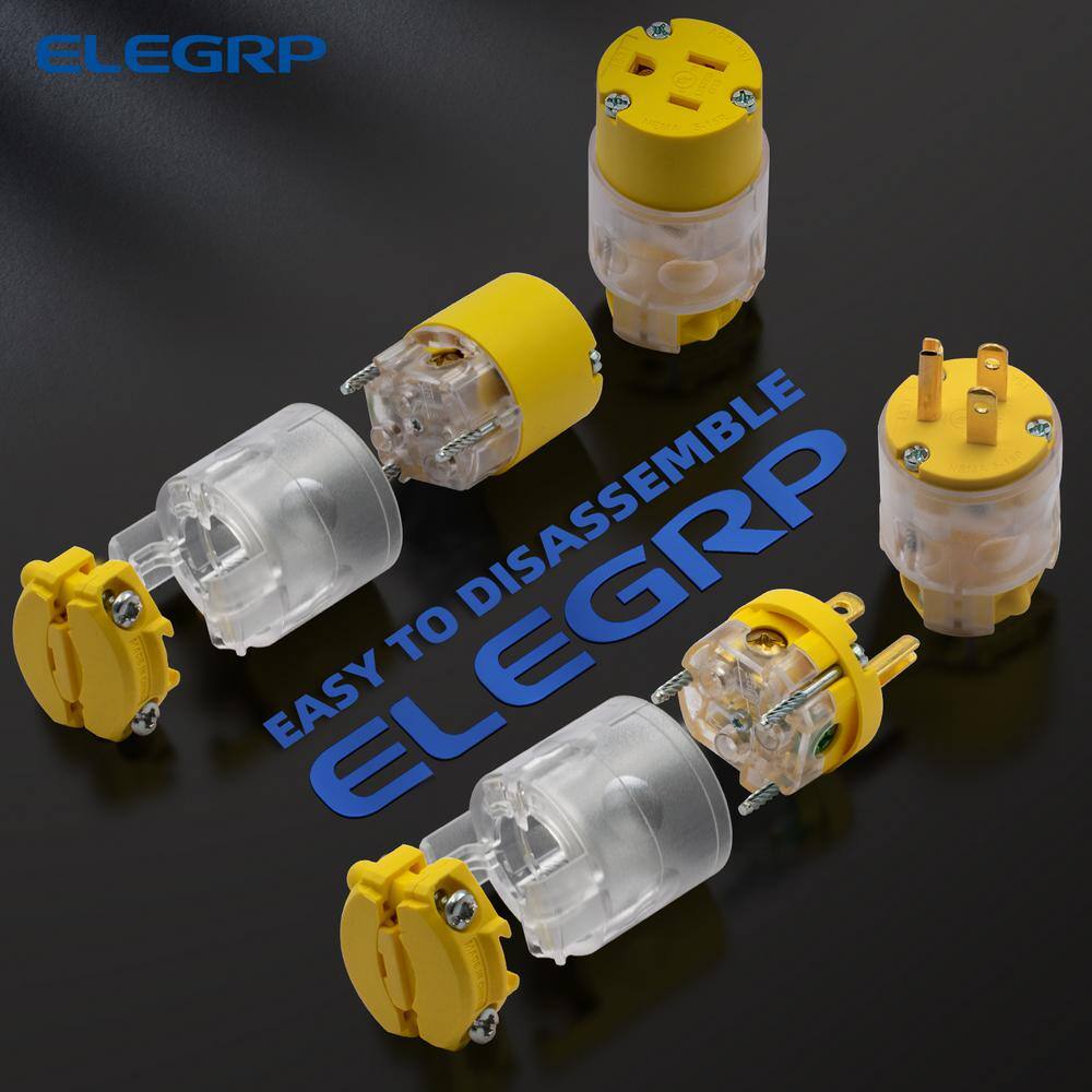 ELEGRP 15 Amp 125-Volt NEMA 5-15P5-15R Lighted Straight Blade Plug and Connector Set 2 Pole 3 Wire Grounding Yellow (10-Set) EPC31L-0710