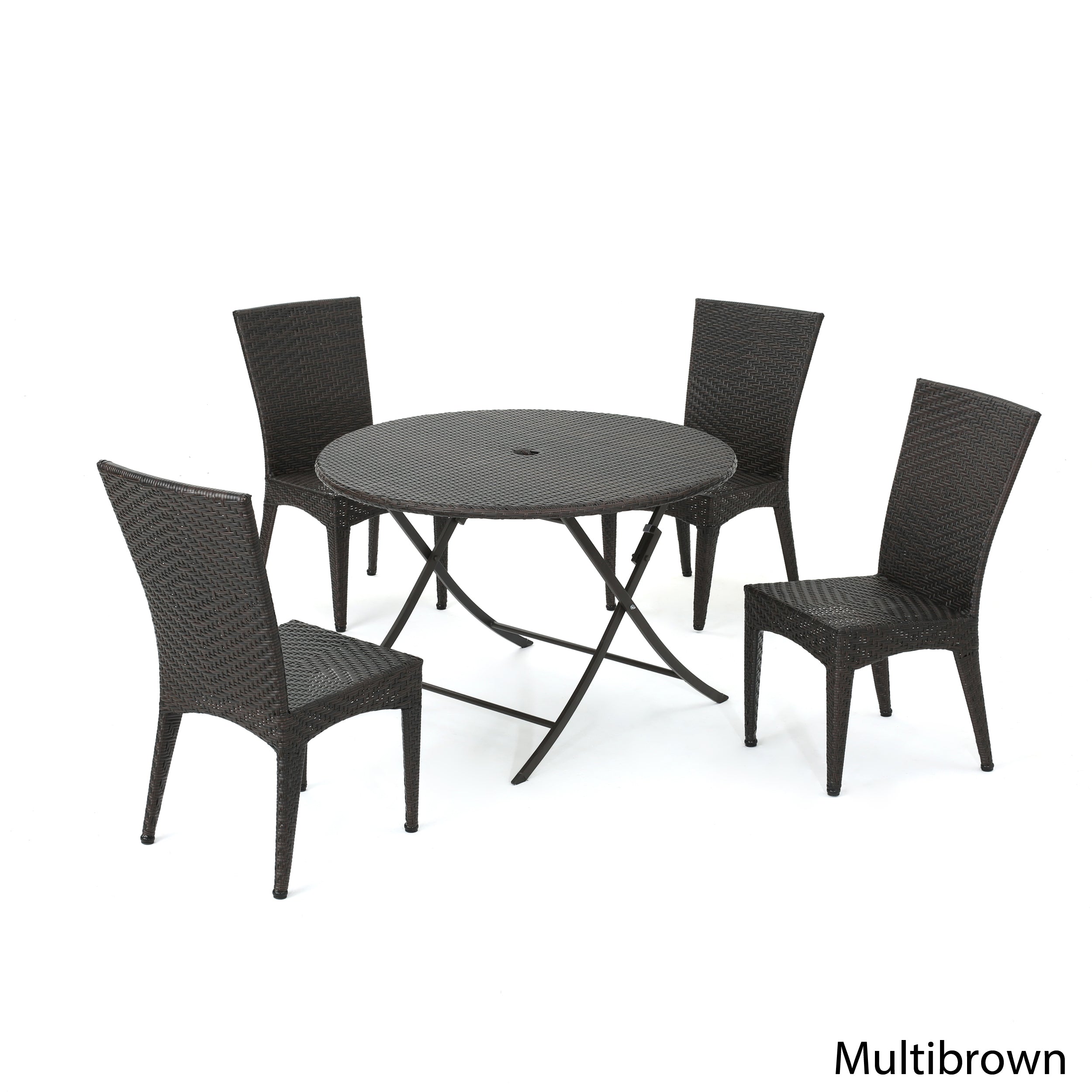 Abbey Outdoor 5 Piece Multi-Brown Wicker Dining Set with Foldable Table