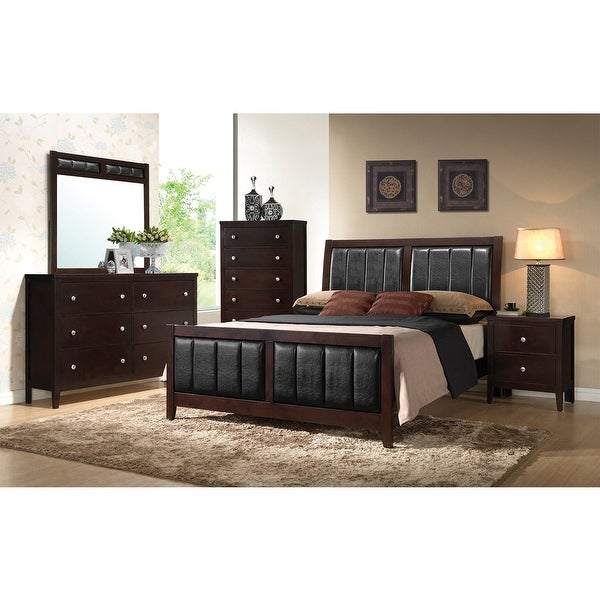 Twin Leatherette Upholstered Bedroom Set in Cappuccino and Black - - 36135669