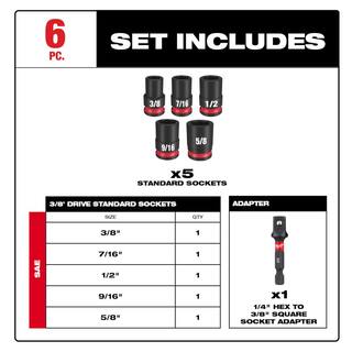 MW SHOCKWAVE 38 in. Drive SAE Standard 6 Point Impact Socket Set (6-Piece) 49-66-7035