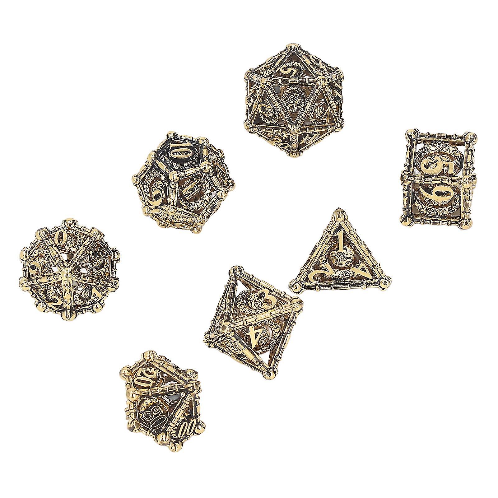 7pcs Polyhedral Dice Set Hollow Carving Dragons Pattern Copper Board Game Dice Set for Role Playing