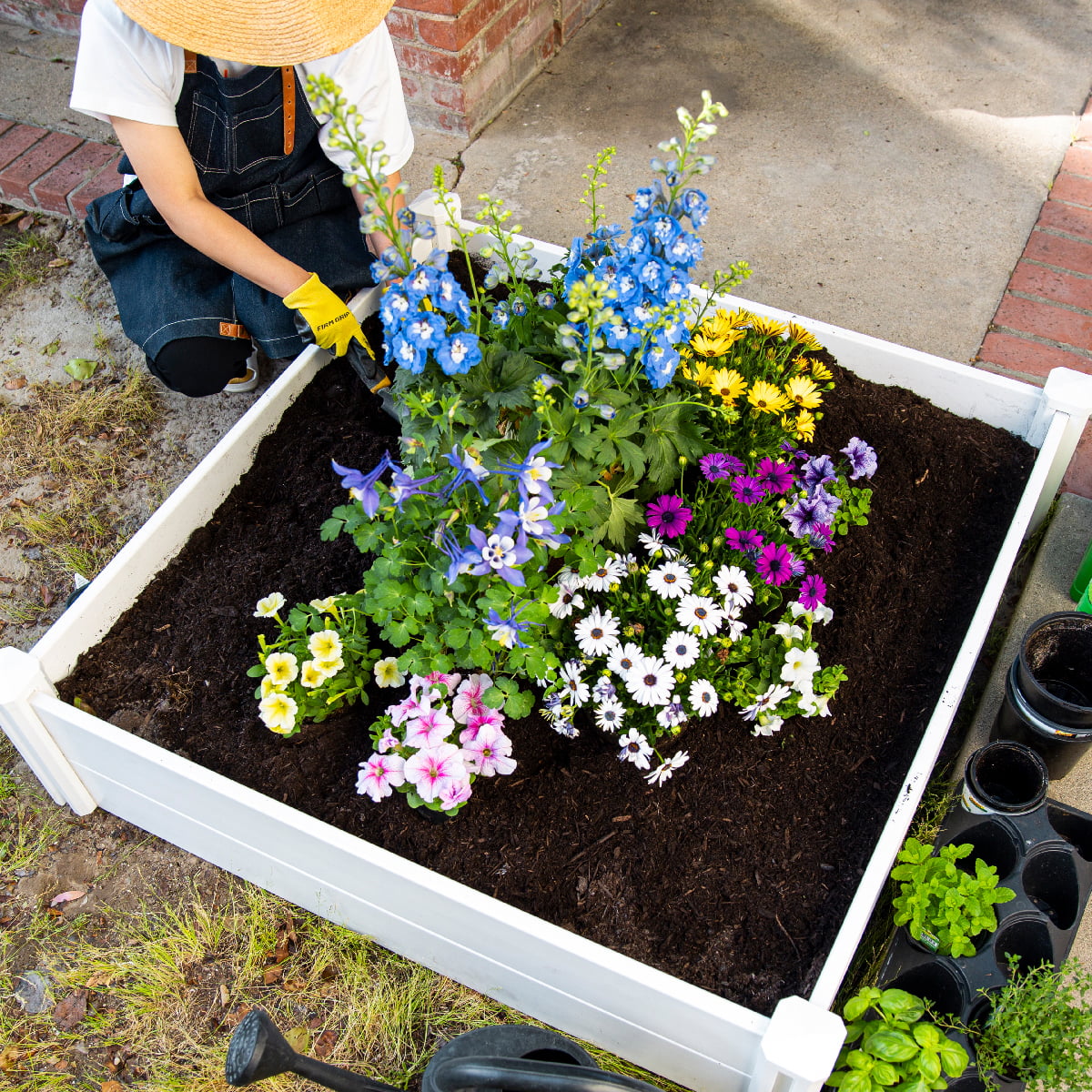 Barton 4' x 4' Raised Garden Bed Square Plant Box Planter Flower Vegetable HDPE, White