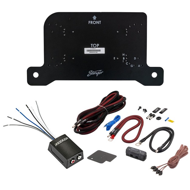 Stinger Jluampbrktd Drivers Side Under Seat Amplifier Bracket With Stxkjw8 Underseat Amplifier 8 gauge Wiring Kit And Kicker Kisloc2 Line Out Conve