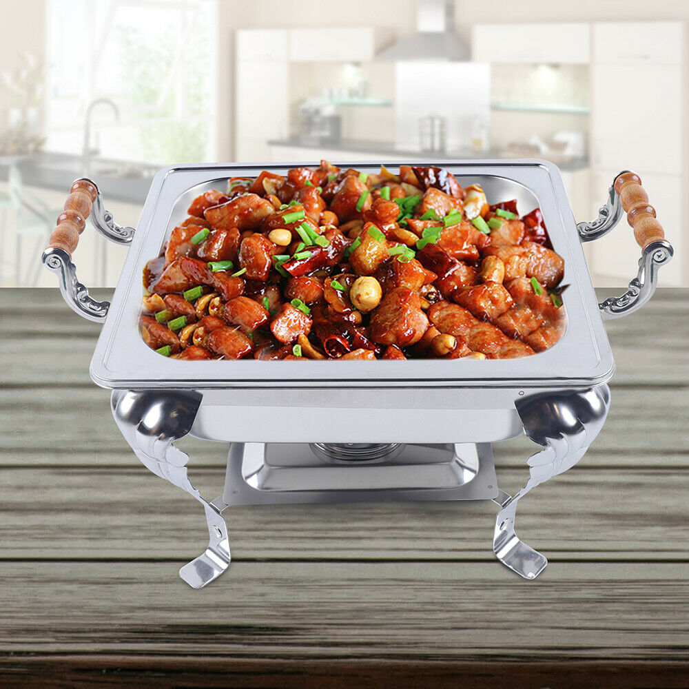 OUKANING Chafing Dish Half Size Food Warmer Stainless Steel Container with Wooden Handle