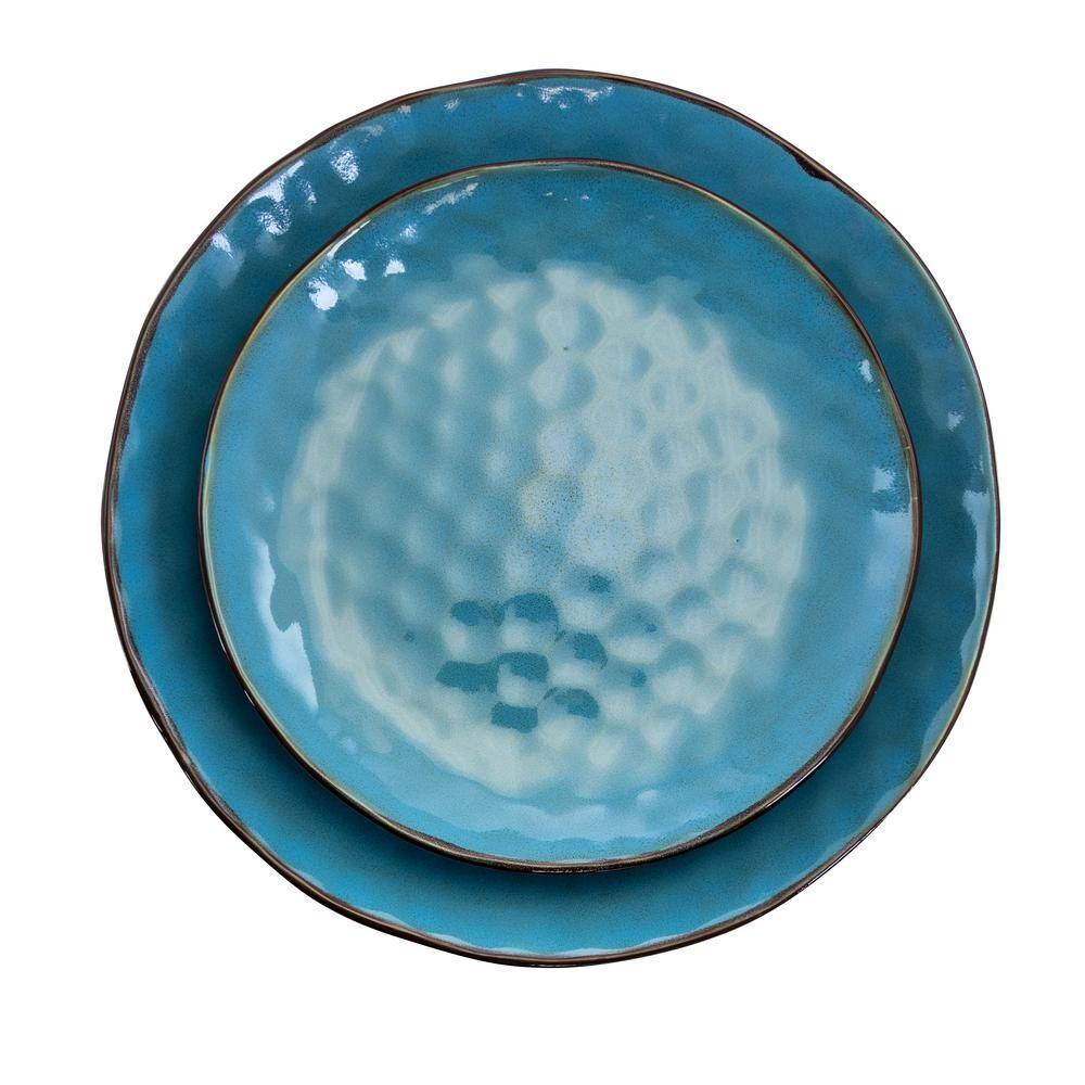 Elama Sea Glass 16-Piece Modern Turquoise Stoneware Dinnerware Set (Service for 4) 985112661M