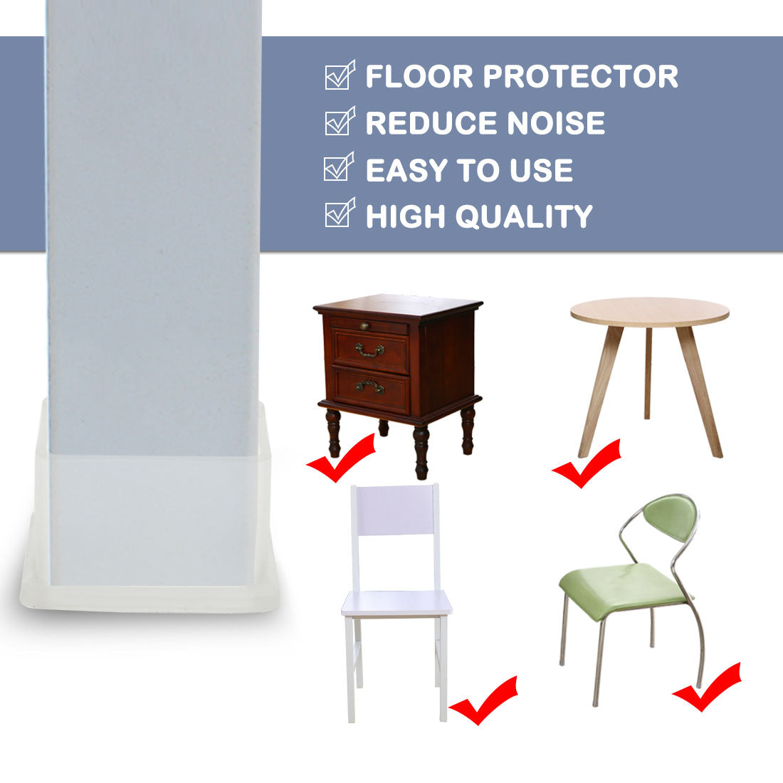 Clear Chair Leg Caps Feet Furniture Floor Protector 8pcs 1