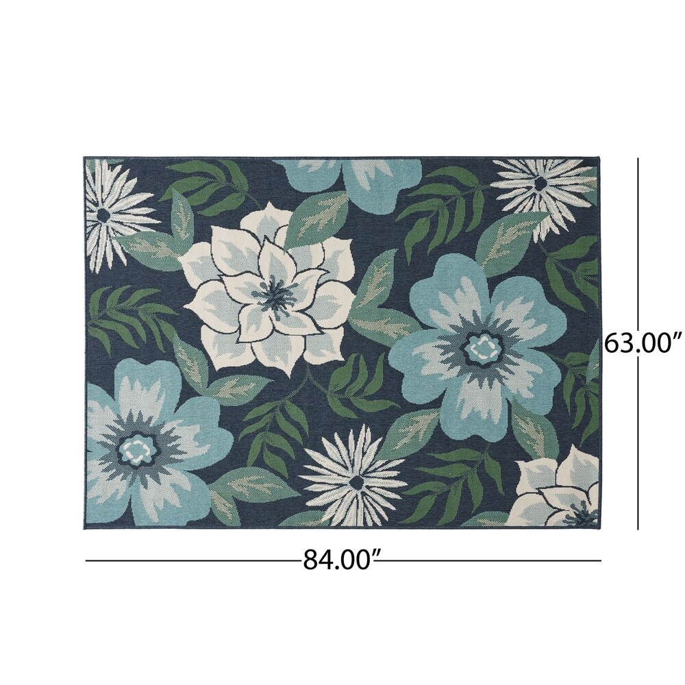 Meza Blue and Green Floral Outdoor Area Rug by Christopher Knight Home