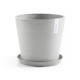 O ECOPOTS BY TPC Amsterdam 10 in. White Grey Premium Sustainable Planter ( with Saucer) AMS.25.WG