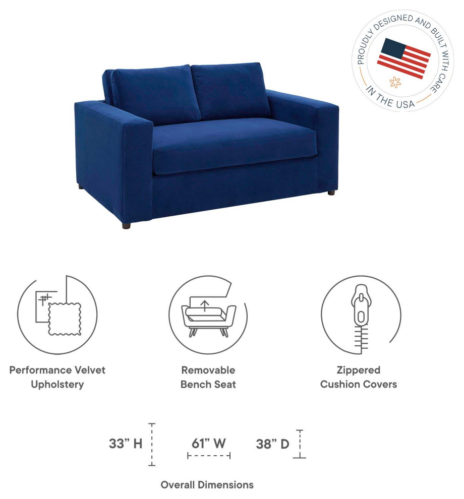 Avendale Velvet Loveseat  Deep Navy   Contemporary   Loveseats   by First of a Kind USA Inc  Houzz