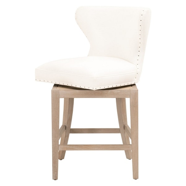 26.5 Inches Fabric Padded Swivel Counter Stool， White