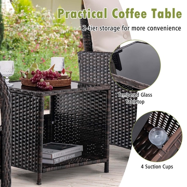 Costway 5 PCS Patio Conversation Set with 2 Chairs 2 Ottomans and 1