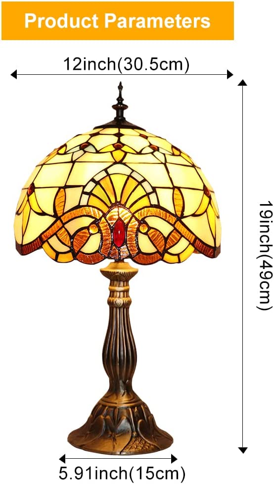 SHADY  Lamp Stained Glass Lamp 12x12x19 Inches Decorative Style Table Lamp for Living Room Bedroom with 2 LED Bulbs