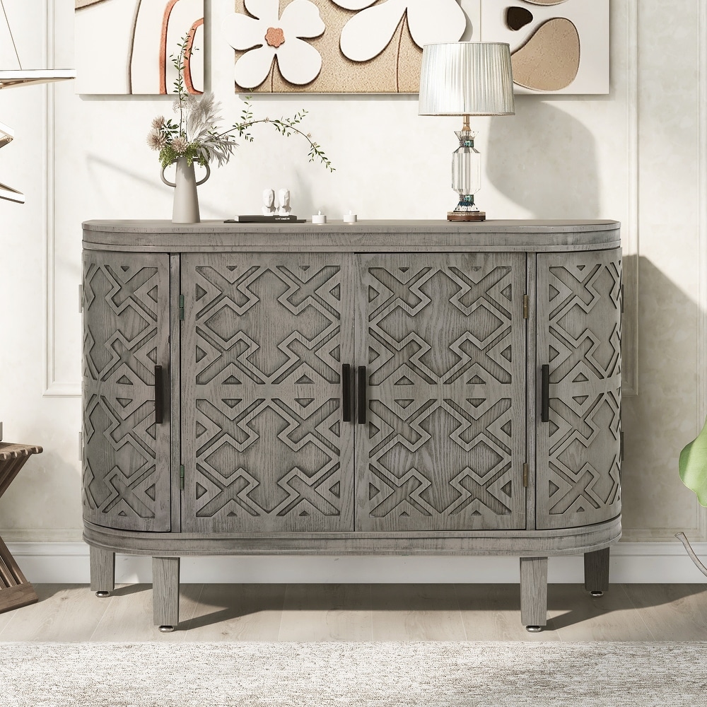 Accent Storage Cabinet Sideboard Wooden Cabinet with Antique Pattern Doors for Hallway  Entryway  Living Room Bedroom