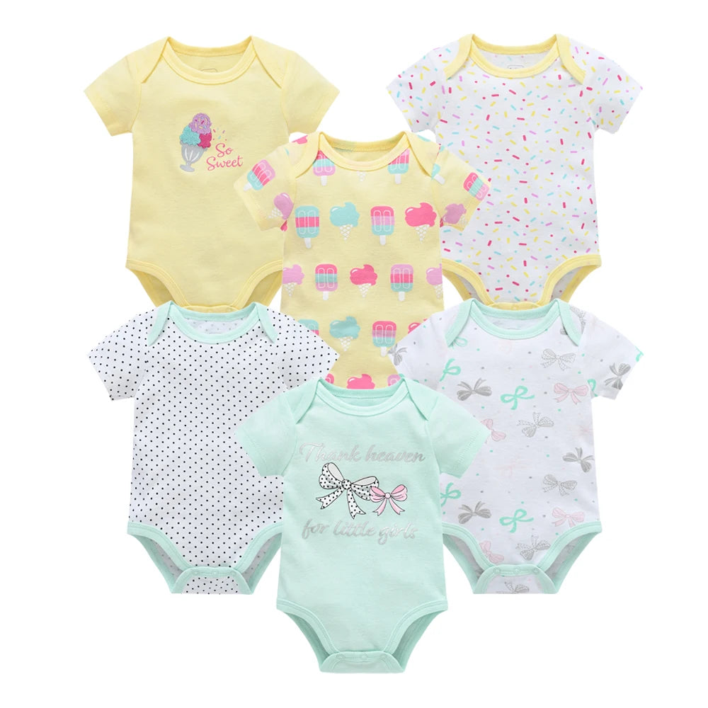 Kavkas Baby Girls Bodysuits 6 pcs/lot Summer Cotton Baby Clothes Short Sleeve Newborn body bebe 0-3 months Infant Clothing