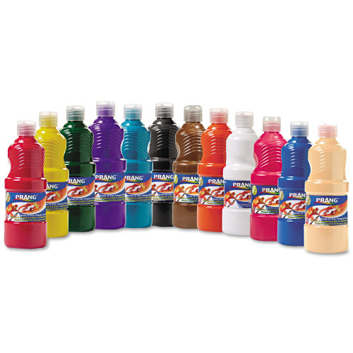 Prang Ready-to-Use Tempera Paint， 12 Assorted Colors， 16 oz， 12/Pack (21696)