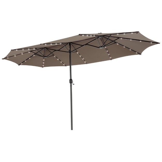 Costway 15ft Twin Patio Double sided Umbrella 48 Solar Led Lights Crank Outdoor Wine beige coffee orange