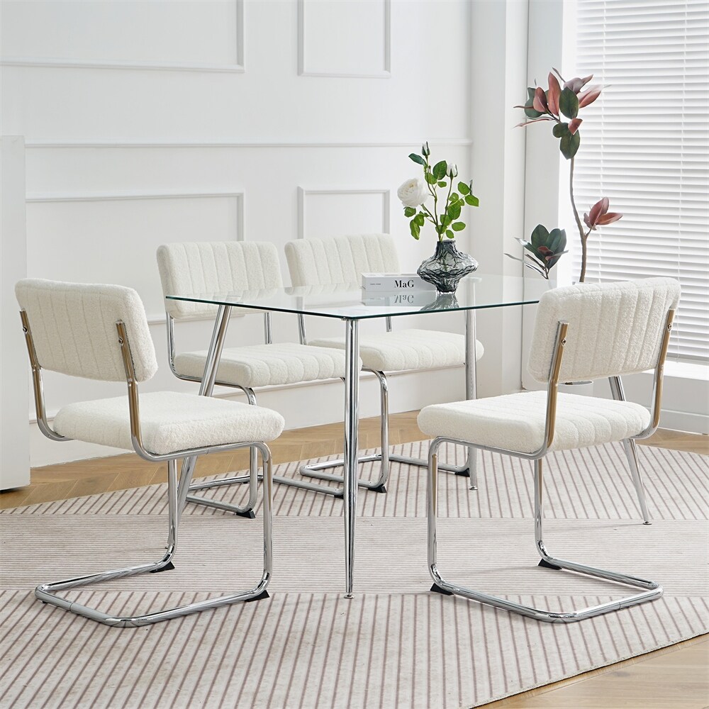 Modern Simple Light Luxury Dining Chair with Metal Leg(set of 4)