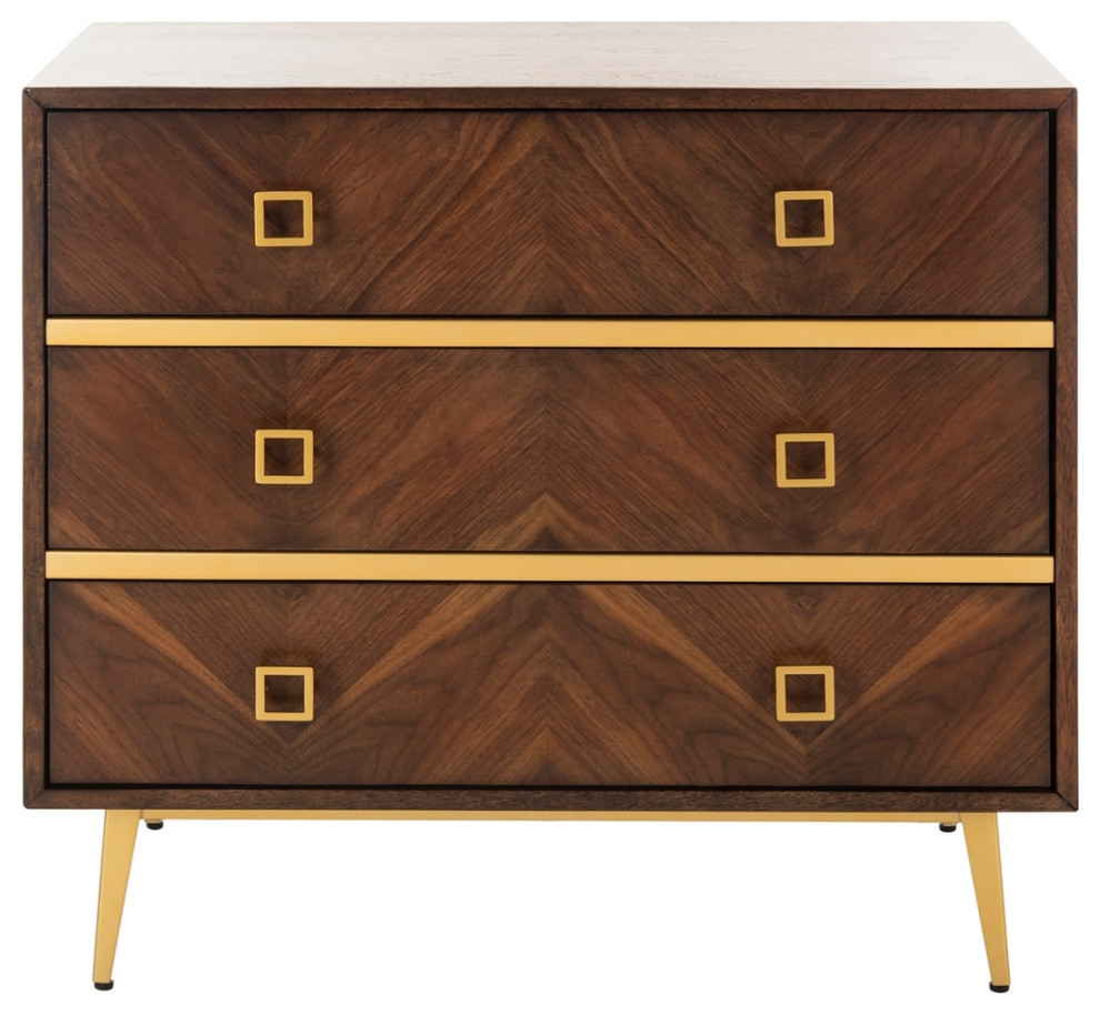 Gina 3 Drawer Chest  Walnut/Gold   Midcentury   Accent Chests And Cabinets   by Rustic Home Furniture Deco  Houzz