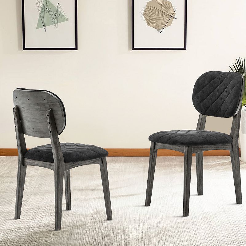 Diamond Stitched Back and Seat Dining Chair， Set of 2， Gray