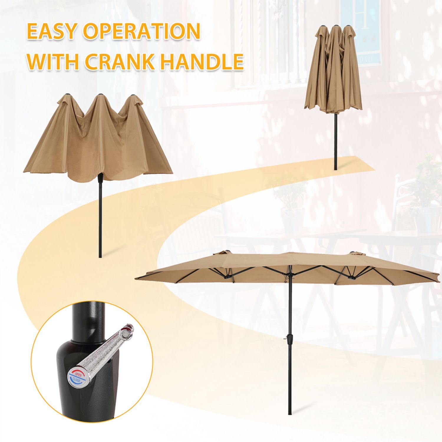 Cmgb Large Double-Sided Rectangular Outdoor Patio Umbrella with Crank-Taupe