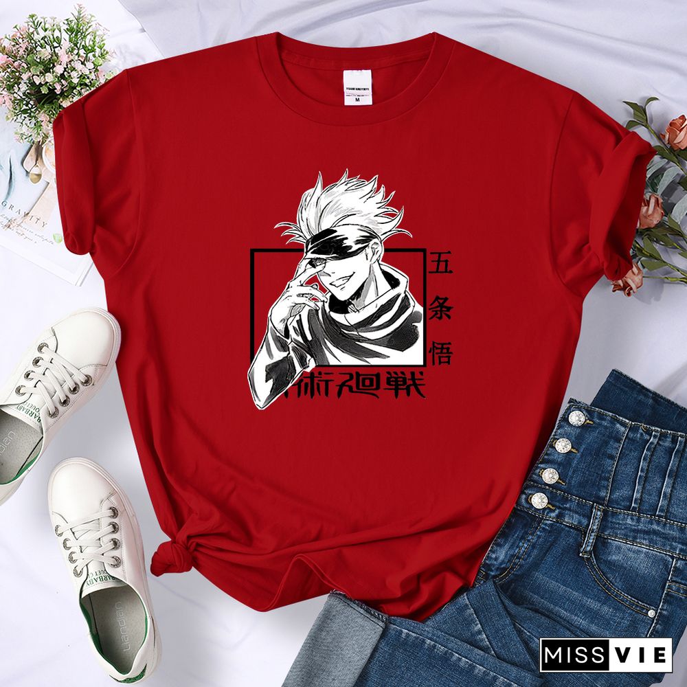 Gojo Satoru Anime Jujutsu Kaisen Womens Tshirts Street Breathable Short Sleeve Personality Cool Tee Shirt Casual Summer T-Shirt