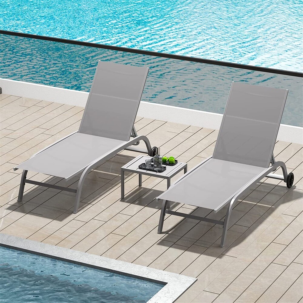 Lounge Chairs for Outside with Wheels 5 Adjustable Position and 1 Table