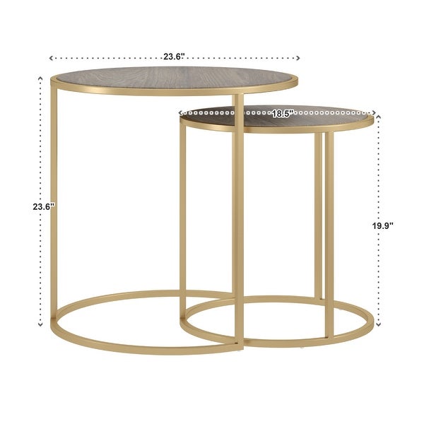 Subira Antique Gold Finished Metal and Reclaimed Wood Round Nesting End Table Set by iNSPIRE Q Bold