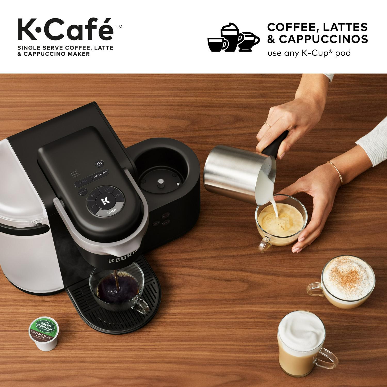 Keurig K-Cafe Single Serve K-Cup Coffee Maker， Latte Maker and Cappuccino Maker， Dark Charcoal