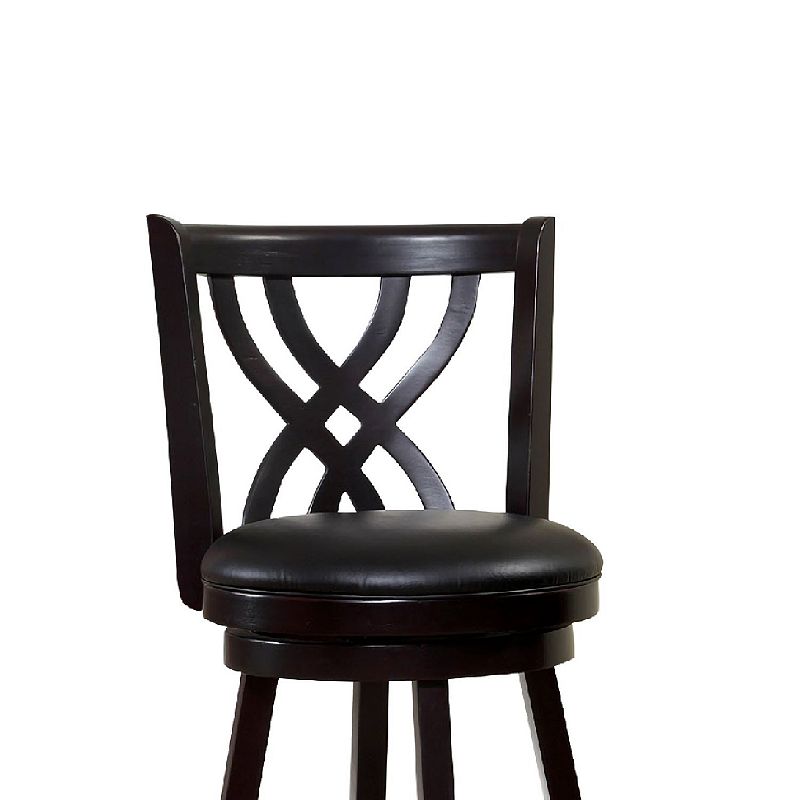 Swivel Barstool with Curved Double X Shaped Wooden Back， Espresso Brown