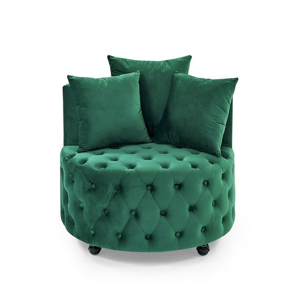 30 Round Velvet Swivel Chair with 3 Pillows and Button Tufted