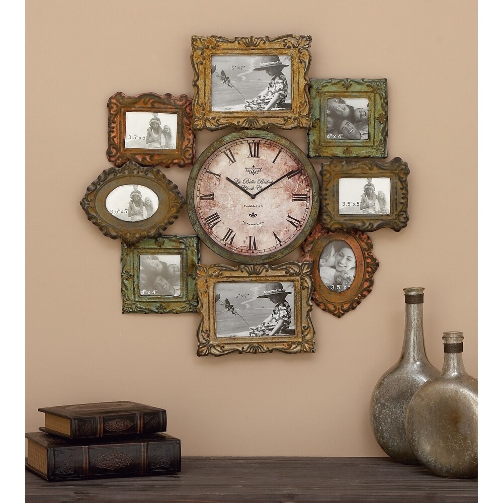 Green Metal 8 Photo Opening Wall Clock