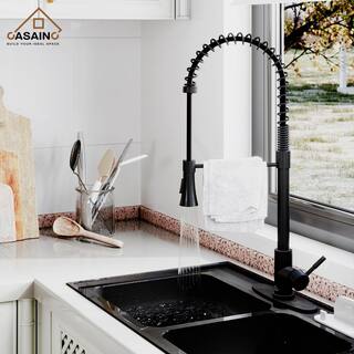 CASAINC Single-Handle Spring Pull Down Sprayer Kitchen Faucet in Matte Black with Dual Function Sprayhead and Deckplate CA-D0674-MB