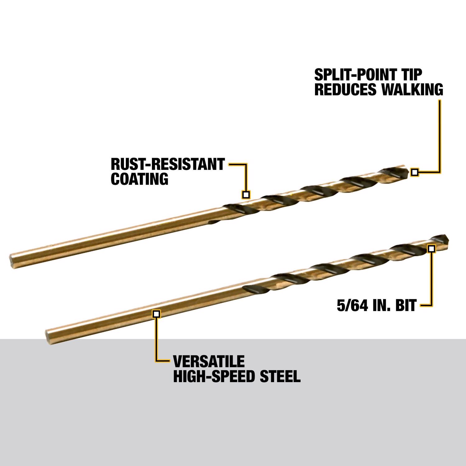 DW Black \u0026 Gold 5/64 in. X 2.25 in. L High Speed Steel Drill Bit 2 pc