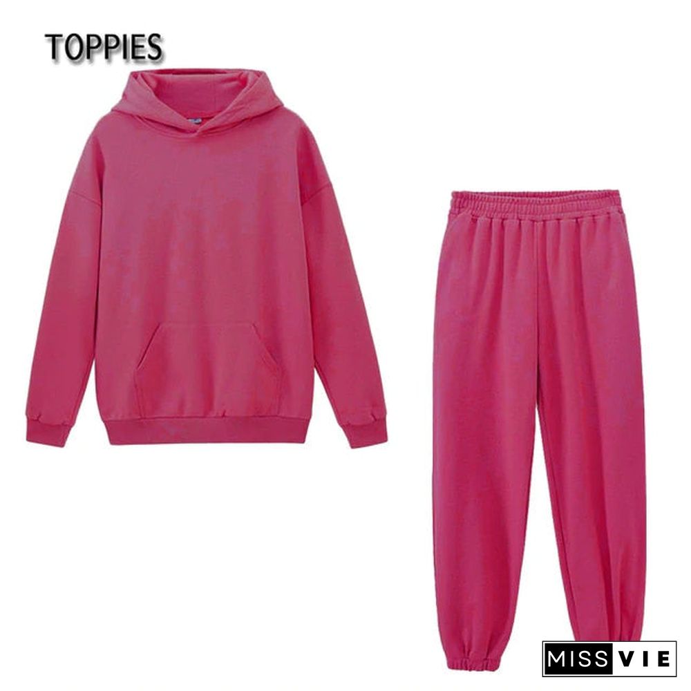 Toppies Women Hoodies And Sweatpants White Tracksuits Female Two Piece Set Solid Color Pullovers Jacket Lounge Wear Casual