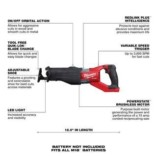 MW M18 FUEL 18V Lithium-Ion Brushless Cordless SUPER SAWZALL Orbital Reciprocating Saw w5.0Ah Battery  Sawzall Blade Set 2722-20-48-11-1850-49-22-1110F