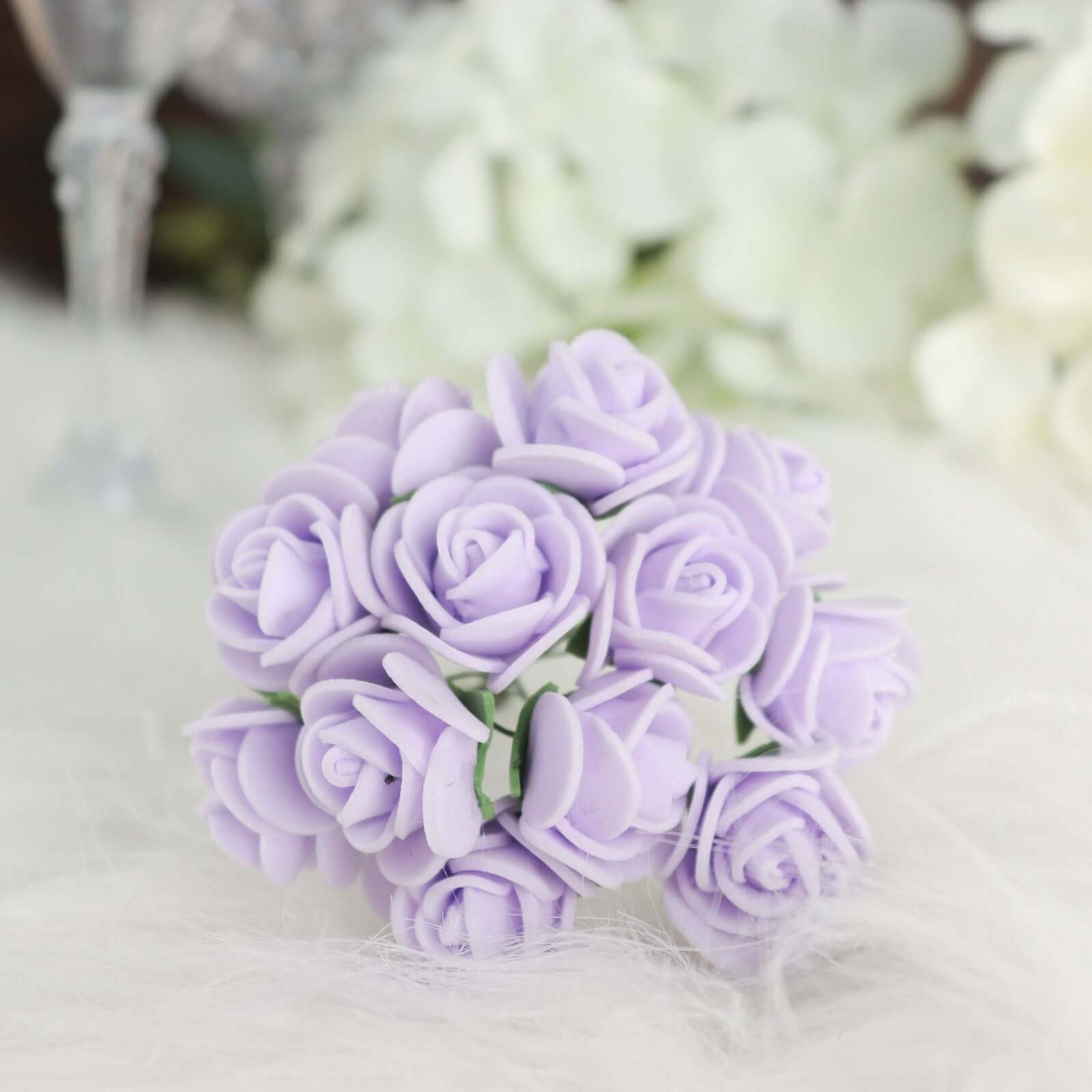 48 Roses Lavender Lilac Real Touch Artificial DIY Foam Rose Flowers With Stem, Craft Rose Buds 1