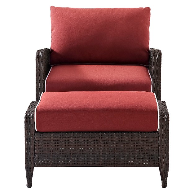 Kiawah 2pc Wicker Patio Chair With Ottoman Seating Set Crosley