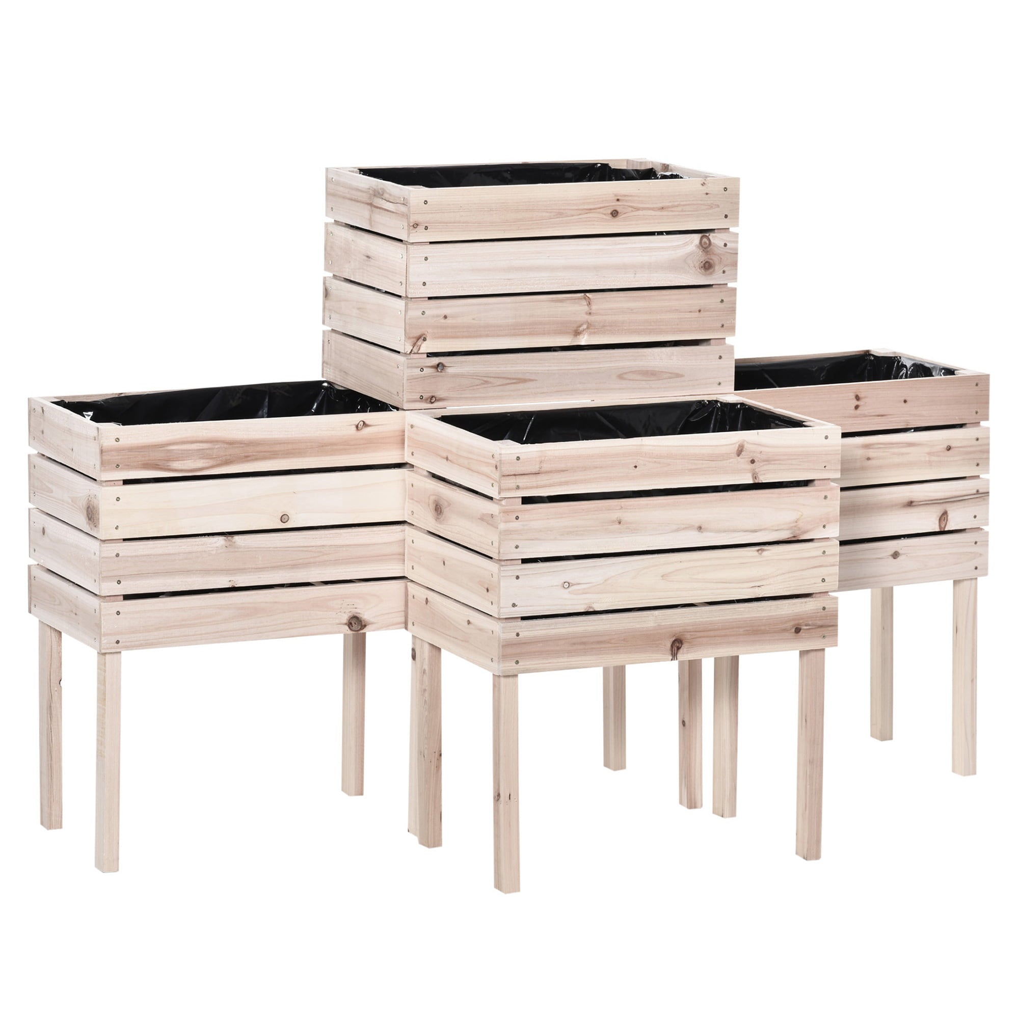 Outsunny 4PCS Wooden Raised Garden Beds Kits Elevated Planter for Outdoor Plants Flowers Vegetables, Raised Garden Boxes